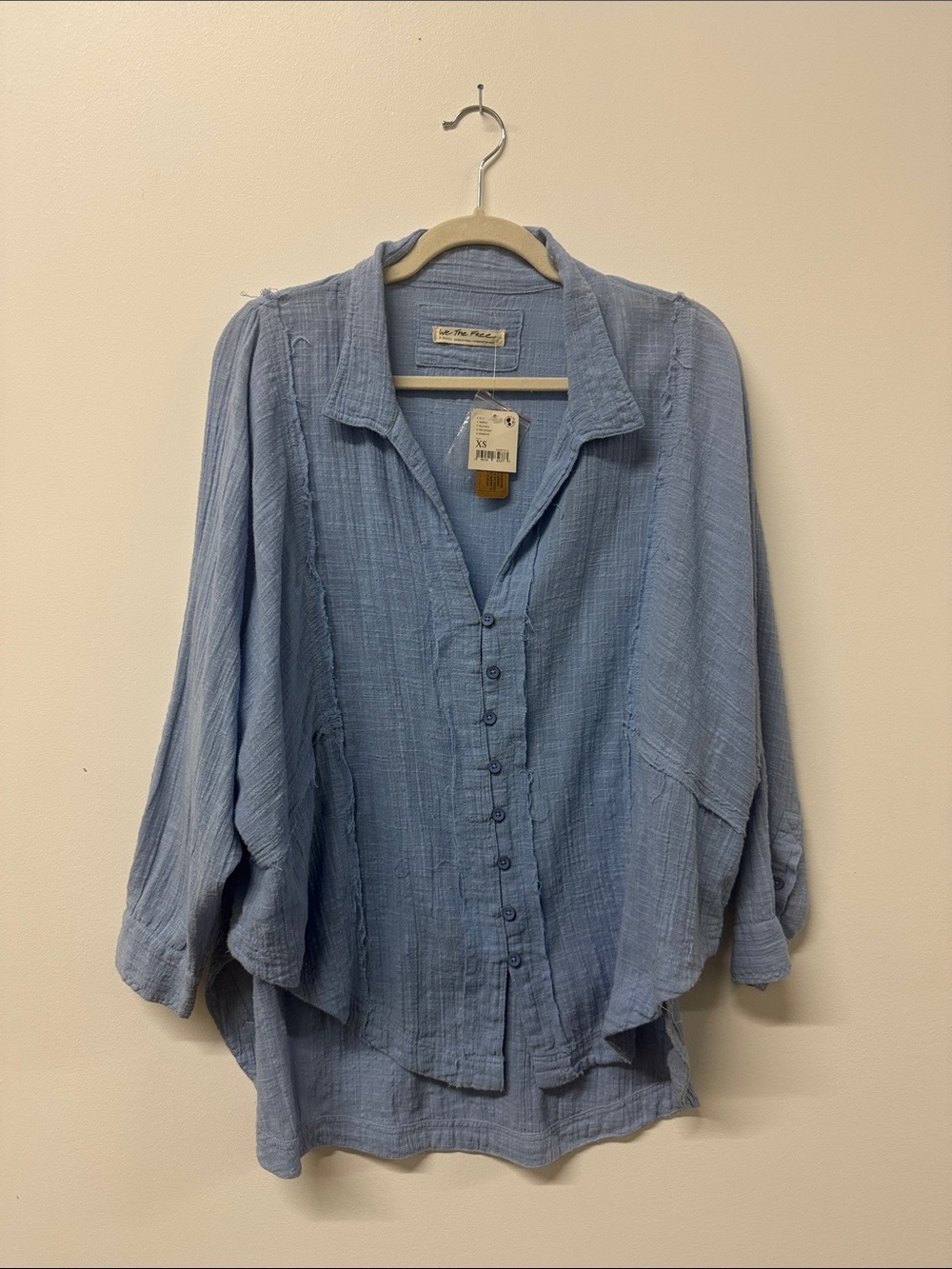Free People Soft Sky Blue Gauzy Button-Down Top